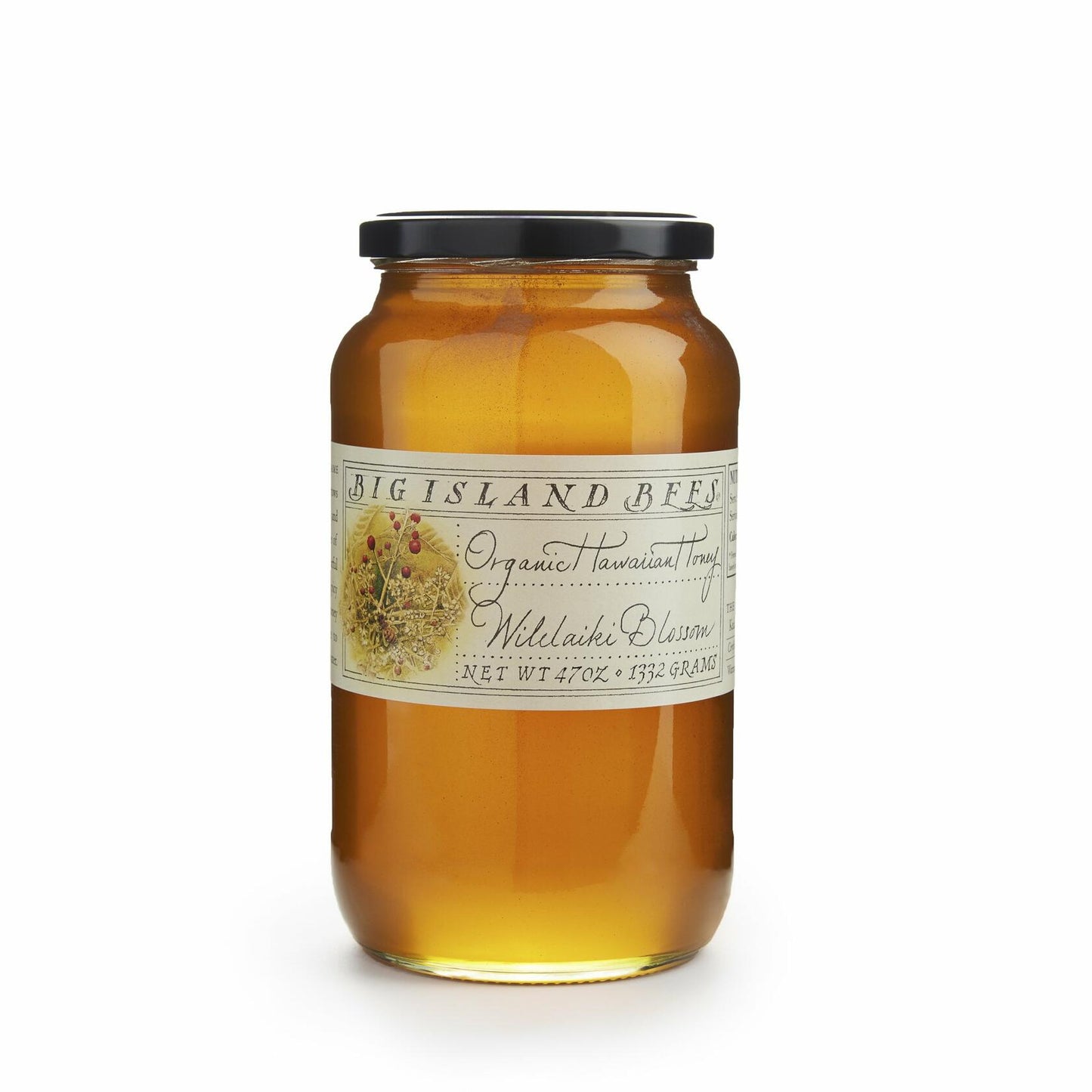 Big Island Bees Organic Wilelaiki (Hawaiian Christmas Berry) Raw Honey, Single Floral Variety (Large 47 oz Glass Jar)