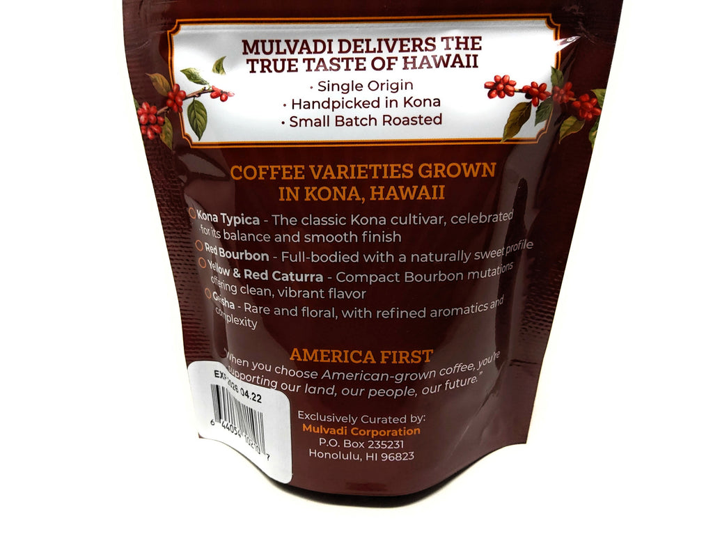 Mulvadi 100% Kona Coffee Ground Medium Roast 2 oz Single Origin Hawaii USA