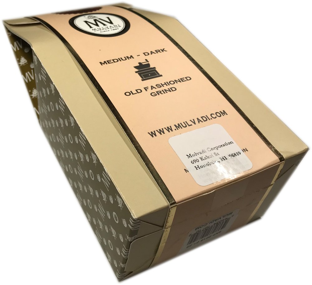Mulvadi 100% Kona Coffee Old Fashioned Grind, Medium-Dark Roast 7 oz. Decorative Box