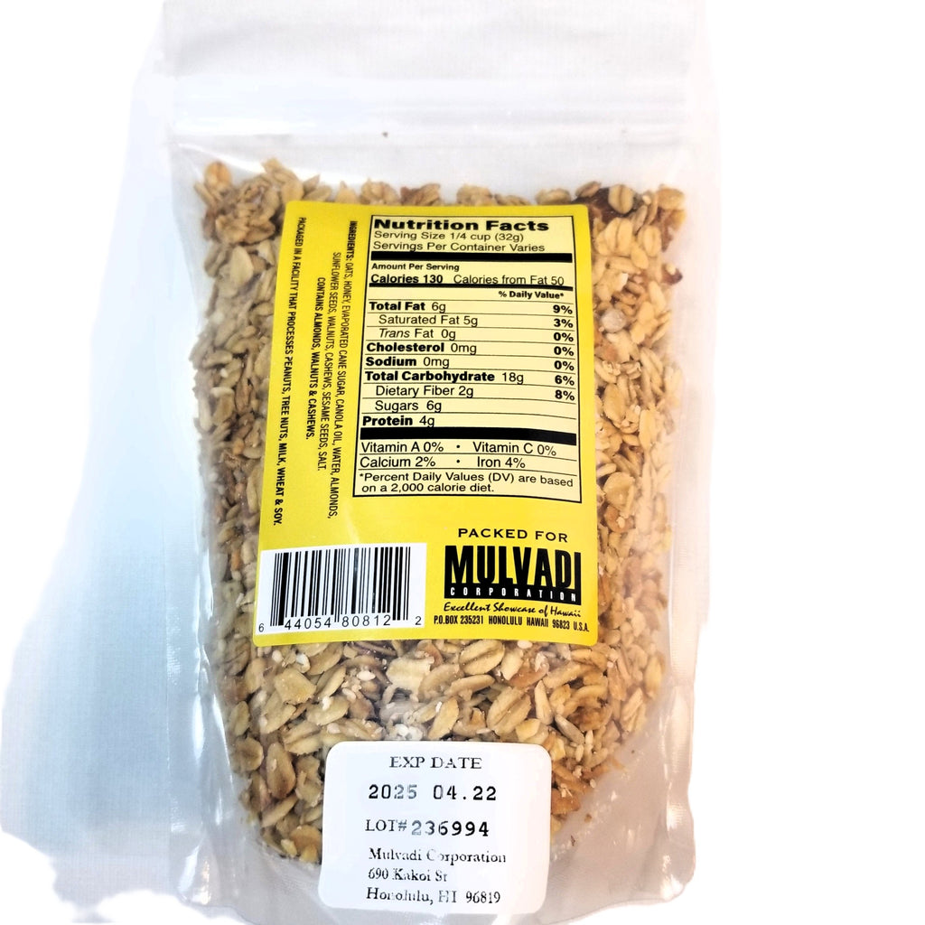 Mulvadi Aloha Granola Nutty Honey 8oz Made In Hawaii - Almonds Healthy Snack Oats