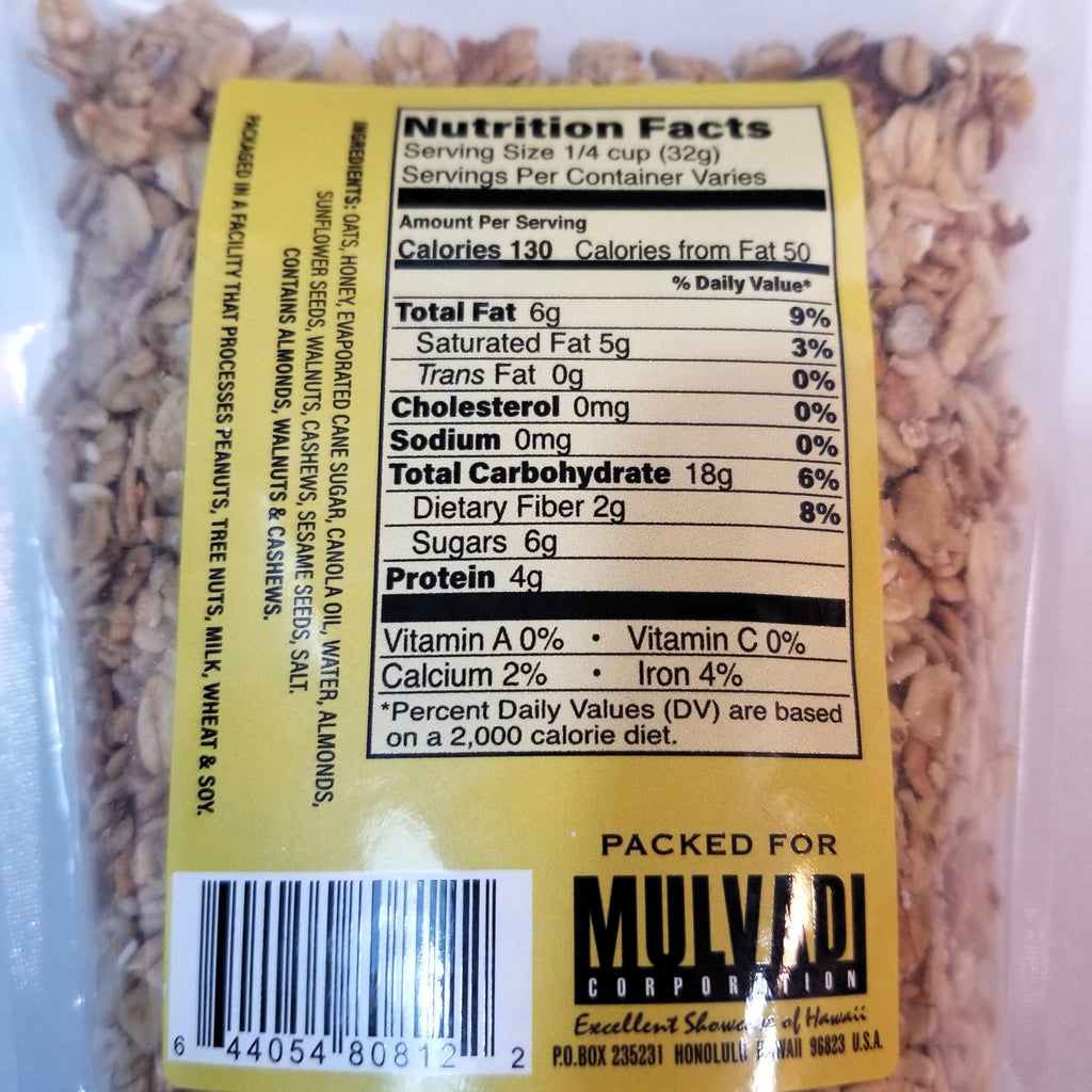 Mulvadi Aloha Granola Nutty Honey 8oz Made In Hawaii - Almonds Healthy Snack Oats
