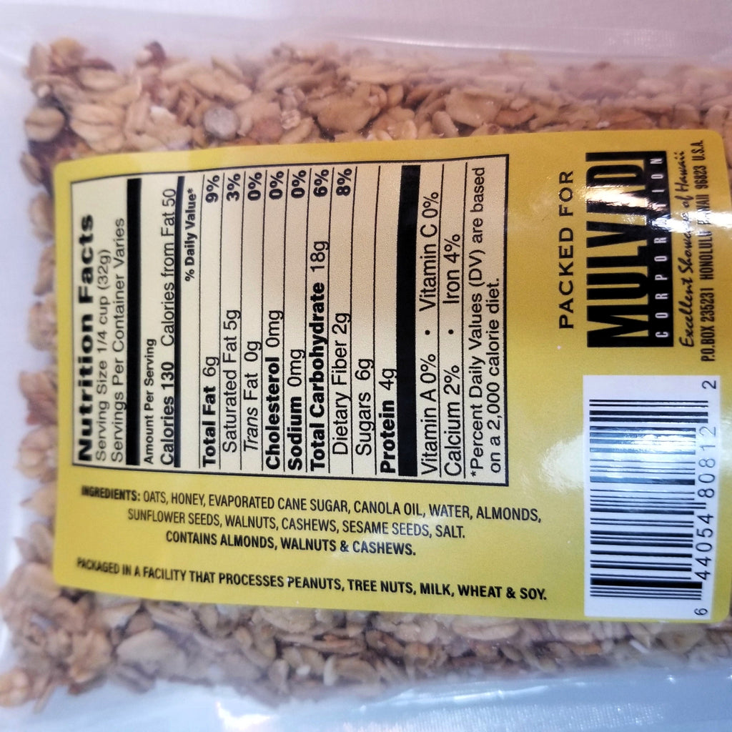 Mulvadi Aloha Granola Nutty Honey 8oz Made In Hawaii - Almonds Healthy Snack Oats