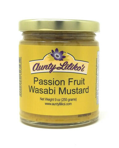 Aunty Lilikoi Passion Fruit Wasabi Mustard 9 oz Hawaiian Gourmet Gluten Free Glass Jar
