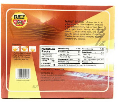 Family Food Co. Oolong Tea 100 Bags 7oz Natural Flavorful Perfect for Any Occasion