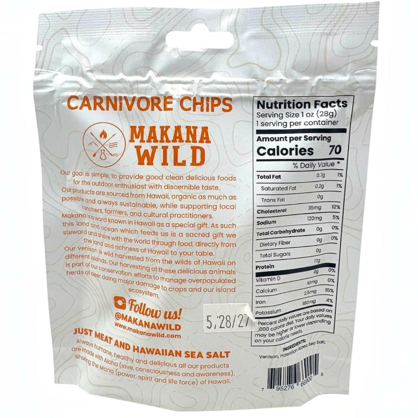 Makana Wild Carnivore Chips Hawiia Wild Harvested Venison 1 oz
