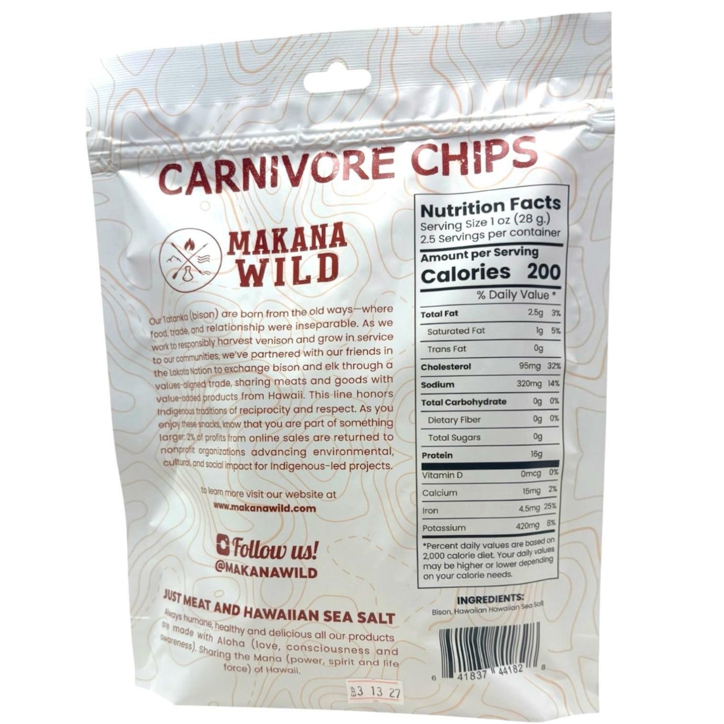 Makana Wild Carnivore Chips Feild Harvested Lakota Bison 1 oz