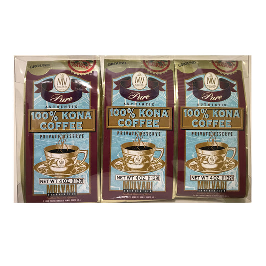 Mulvadi 100% Kona Private Reserve Ground Three 4 oz Bags
